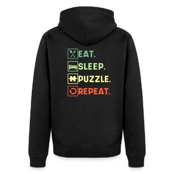 Eat Sleep Puzzle Repeat Puzzle Bild Spiel - Unisex Premium Bio Zip Hoodie - Schwarz - Hinten - Nico (187cm)