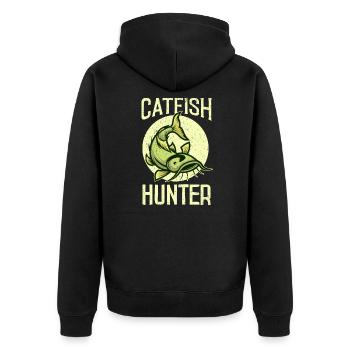 Welsjäger Fischen Wels Angler Angeln - Unisex Premium Bio Zip Hoodie - Schwarz - Hinten - Nico (187cm)