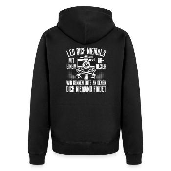 Leg Dich Niemals Mit Einem Urbexer An Urban - Unisex Premium Bio Zip Hoodie - Schwarz - Hinten - Nico (187cm)
