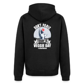 Sarkastischer Hai Veggie Day Spruch Sharkasm - Unisex Premium Bio Zip Hoodie - Schwarz - Hinten - Nico (187cm)