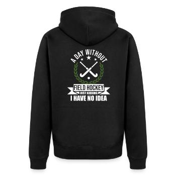 Feldhockeyschläger - Ein Tag ohne Feldhockey - Unisex Premium Bio Zip Hoodie - Schwarz - Hinten - Nico (187cm)