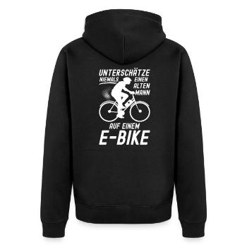 Unterschätze niemals einen alten Mann mit einem - Unisex Premium Bio Zip Hoodie - Schwarz - Hinten - Nico (187cm)