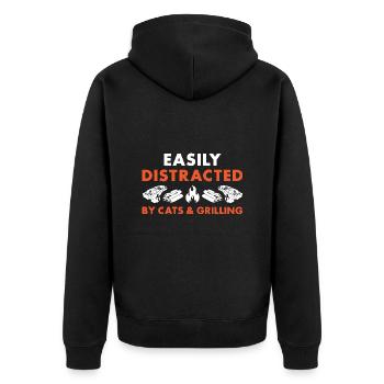 Griller Easily Distracted By Cats And Grilling - Unisex Premium Bio Zip Hoodie - Schwarz - Hinten - Nico (187cm)