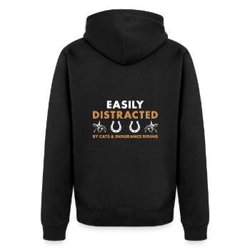 Rider Easily Distracted Cats And Endurance Riding - Unisex Premium Organic Zip Hoodie - black - Back - Nico (187cm)