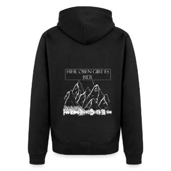 Wandern, hier oben gibt es Bier zur Erfrischung - Unisex Premium Bio Zip Hoodie - Schwarz - Hinten - Nico (187cm)
