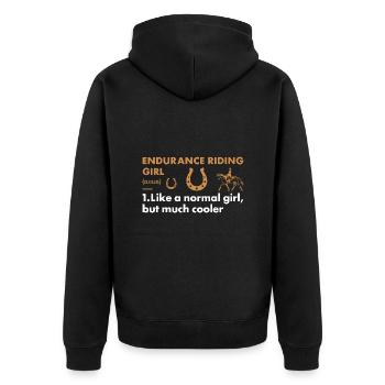 Rider Girl Definition Endurance Riding - Unisex Premium Bio Zip Hoodie - Schwarz - Hinten - Nico (187cm)