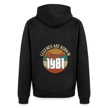 Geboren in August 1981 - Unisex Premium Bio Zip Hoodie - Schwarz - Hinten - Nico (187cm)