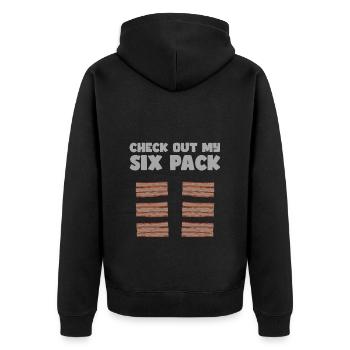 Check out my Sixpack Bacon Lover Crispy - Unisex Premium Organic Zip Hoodie - black - Back - Nico (187cm)