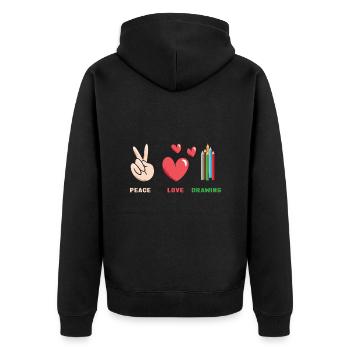 Drawer Peace Love Drawing - Unisex Premium Organic Zip Hoodie - black - Back - Nico (187cm)