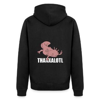 Thanxalot - Axolotl avec remerciements - Jeu de mots - Veste à capuche bio Premium Unisexe - noir - Dos - Nico (187cm)