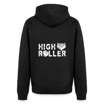High Roller Bowling Bowlen Bowler Bowlingbahn - Unisex Premium Bio Zip Hoodie - Schwarz - Hinten - Nico (187cm)