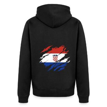 Kroatien Flagge - Unisex Premium Bio Zip Hoodie - Schwarz - Hinten - Nico (187cm)