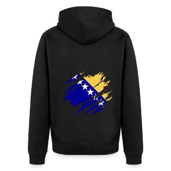 Flagge Bosnien bosnisches - Unisex Premium Bio Zip Hoodie - Schwarz - Hinten - Nico (187cm)