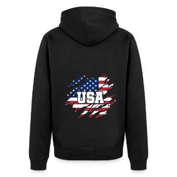 Amerika Patriot - Unisex Premium Bio Zip Hoodie - Schwarz - Hinten - Nico (187cm)