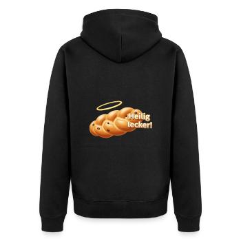 Heilig lecker ! - Unisex Premium Bio Zip Hoodie - Schwarz - Hinten - Nico (187cm)