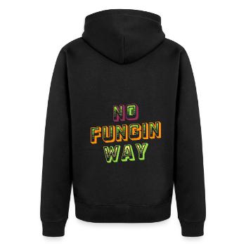 No Fungin Way NFT Krypto Bitcoin Blockchain Liebha - Unisex Premium Bio Zip Hoodie - Schwarz - Hinten - Nico (187cm)