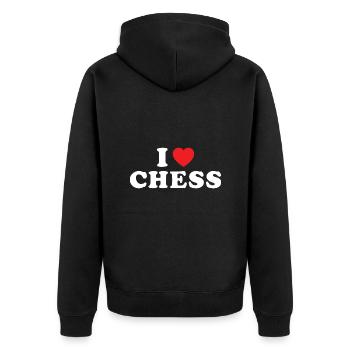 Chess Player I Love Chess - Unisex Premium Bio Zip Hoodie - Schwarz - Hinten - Nico (187cm)