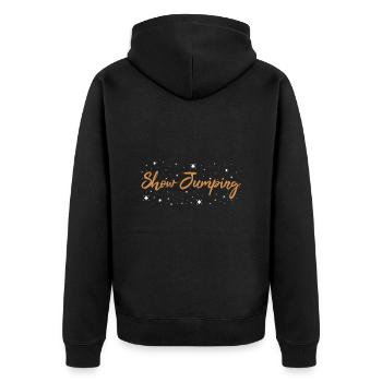 Jumper Show Jumping - Unisex Premium Bio Zip Hoodie - Schwarz - Hinten - Nico (187cm)