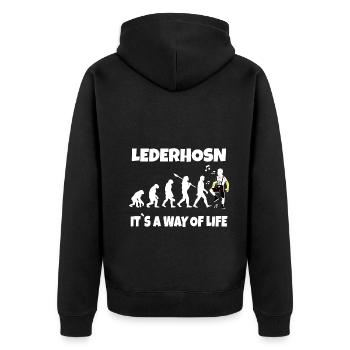 Lederhose is my Life Geschenk T-Shirt - Unisex Premium Bio Zip Hoodie - Schwarz - Hinten - Nico (187cm)