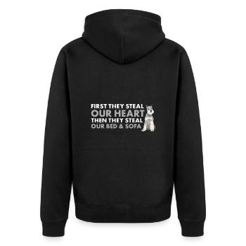 They Steal Our Heart Schnauzer - Unisex Premium Bio Zip Hoodie - Schwarz - Hinten - Nico (187cm)