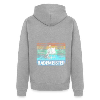 Bademeister Schwimmbad - Unisex Premium Bio Zip Hoodie - Grau meliert - Hinten - Nico (187cm)