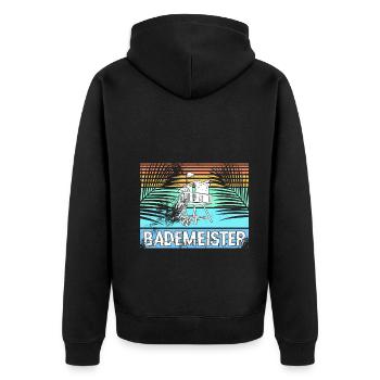 Bademeister Schwimmbad - Unisex Premium Bio Zip Hoodie - Schwarz - Hinten - Nico (187cm)