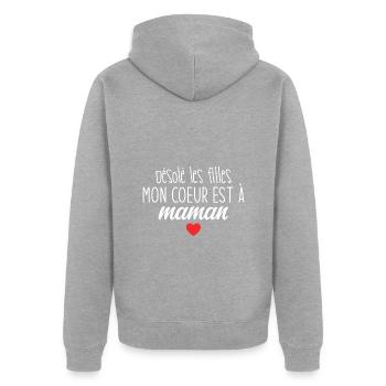 My Heart Belongs to Mom Tender & Assumed Humor - Unisex Premium Organic Zip Hoodie - heather grey - Back - Nico (187cm)