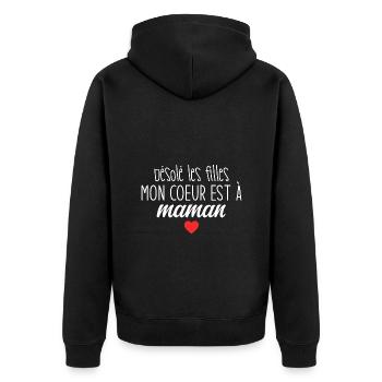 Mon Cœur Appartient à Maman Humour Tendre & Assumé - Veste à capuche bio Premium Unisexe - noir - Dos - Nico (187cm)