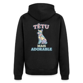 Têtu mais adorable – Chien géométrique pastel - Veste à capuche bio Premium Unisexe - noir - Dos - Nico (187cm)