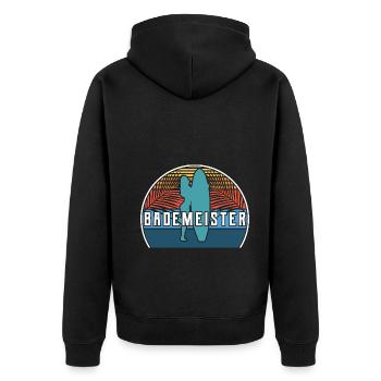 bademeister - Unisex Premium Bio Zip Hoodie - Schwarz - Hinten - Nico (187cm)