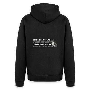 They Steal Our Heart Boston Terrier - Unisex Premium Organic Zip Hoodie - black - Back - Nico (187cm)