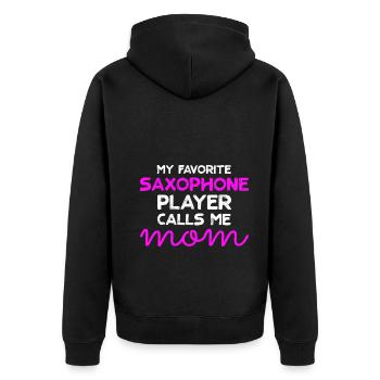 Saxophonspieler Mutter Tochter - Unisex Premium Bio Zip Hoodie - Schwarz - Hinten - Nico (187cm)
