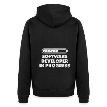 Software-Entwickler In Progress Liebhaber Computer - Unisex Premium Bio Zip Hoodie - Schwarz - Hinten - Nico (187cm)