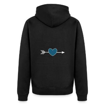 blaues Herz mit Pfeil Valentinstag - Unisex Premium Bio Zip Hoodie - Schwarz - Hinten - Nico (187cm)