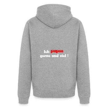 lustiger Spruch pupsen - Unisex Premium Bio Zip Hoodie - Grau meliert - Hinten - Nico (187cm)