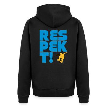respect skateboard - Unisex Premium Organic Zip Hoodie - black - Back - Nico (187cm)