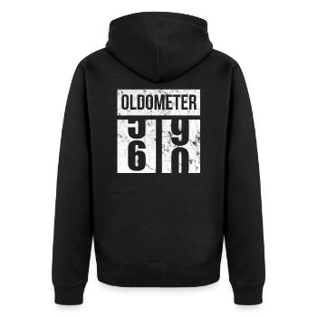 60 Oldometer 60. Geburtstagsgeschenkidee - Unisex Premium Bio Zip Hoodie - Schwarz - Hinten - Nico (187cm)