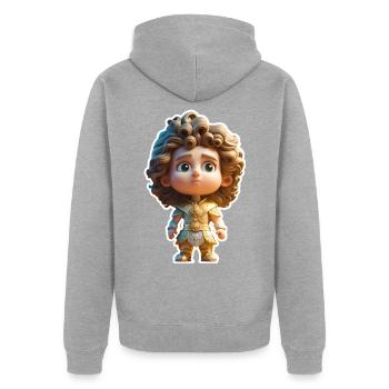 Alexander der Große - Unisex Premium Bio Zip Hoodie - Grau meliert - Hinten - Nico (187cm)
