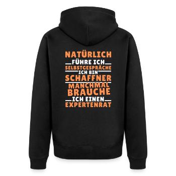 Ich führe Selbstgespräche - Schaffner Edition - Unisex Premium Bio Zip Hoodie - Schwarz - Hinten - Nico (187cm)
