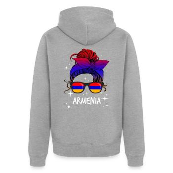 Armenien - Unisex Premium Bio Zip Hoodie - Grau meliert - Hinten - Nico (187cm)