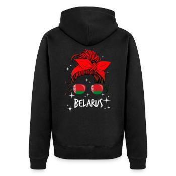 Belarus - Unisex Premium Organic Zip Hoodie - black - Back - Nico (187cm)