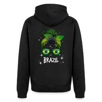 Brazil - Unisex Premium Organic Zip Hoodie - black - Back - Nico (187cm)