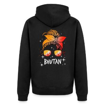 Bhutan - Unisex Premium Organic Zip Hoodie - black - Back - Nico (187cm)