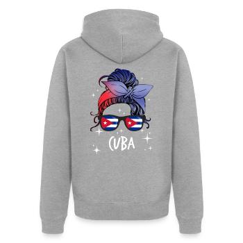 Kuba - Unisex Premium Bio Zip Hoodie - Grau meliert - Hinten - Nico (187cm)