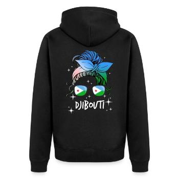 Dschibuti - Unisex Premium Bio Zip Hoodie - Schwarz - Hinten - Nico (187cm)