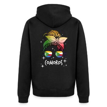 Comoros - Unisex Premium Organic Zip Hoodie - black - Back - Nico (187cm)