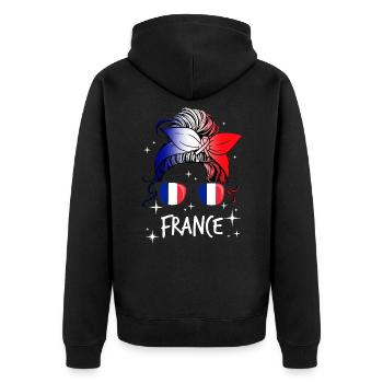 Frankreich - Unisex Premium Bio Zip Hoodie - Schwarz - Hinten - Nico (187cm)