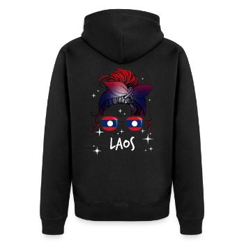 Laos - Unisex Premium Bio Zip Hoodie - Schwarz - Hinten - Nico (187cm)
