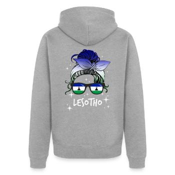 Lesotho - Unisex Premium Bio Zip Hoodie - Grau meliert - Hinten - Nico (187cm)