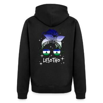 Lesotho - Unisex Premium Bio Zip Hoodie - Schwarz - Hinten - Nico (187cm)